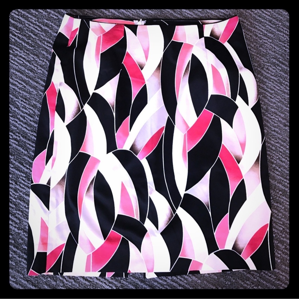 White House Black Market 
Black, Pink, and White Pencil Skirt for Cocktail